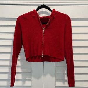 John Galt Red Zip Up Crop Top Hoodie